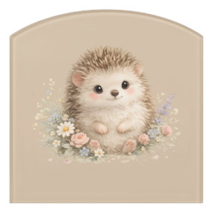 Kawaii Hedgehog Cottagecore Floral Gift Door Sign