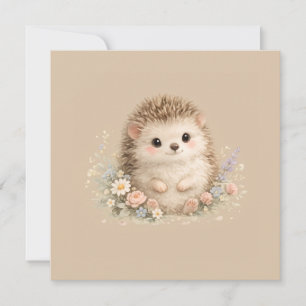 Kawaii Hedgehog Cottagecore Floral Gift Invitation