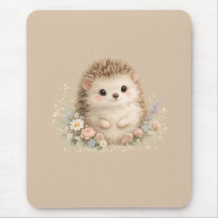 Kawaii Hedgehog Cottagecore Floral Gift Mouse Pad
