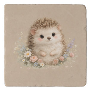 Kawaii Hedgehog Cottagecore Floral Gift Trivet