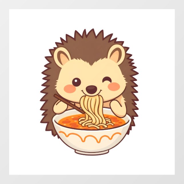 Kawaii hedgehog with ramen - Low foodie Window Cling (Sheet)