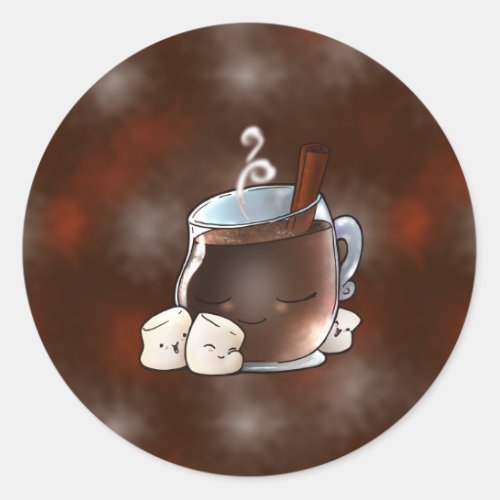 Kawaii Hot Chocolate and Marshmallows Classic Round Sticker