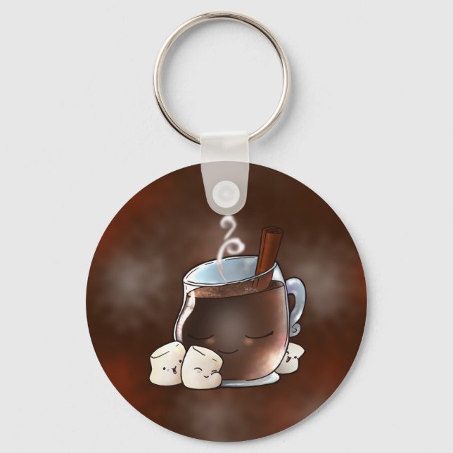 Kawaii Hot Chocolate and Marshmallows Keychain (Front)