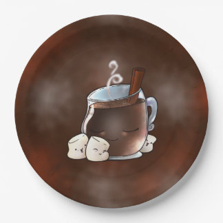 Kawaii Hot Chocolate and Marshmallows Paper Plates