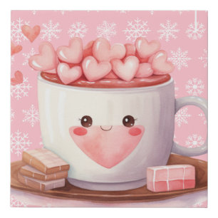 Kawaii hot Cocoa chocolate and snowflakes Faux Canvas Print