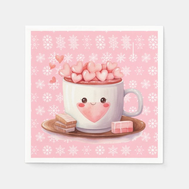 Kawaii hot Cocoa chocolate and snowflakes Napkins (Front)