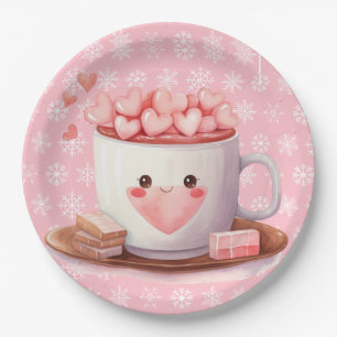 Kawaii hot Cocoa chocolate and snowflakes Paper Plates
