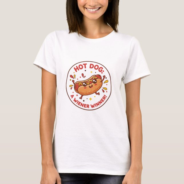 Kawaii Hot Dog & Mustard Graphic T-Shirt (Front)
