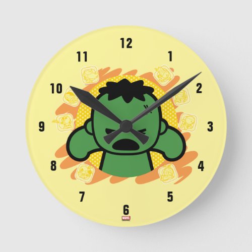 Kawaii Hulk With Marvel Hero Icons Round Clock