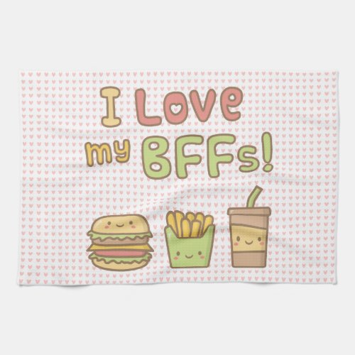 Kawaii I Love My BFFs Food Doodle Kitchen Towel