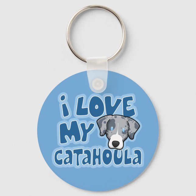 Kawaii I Love My Catahoula Keychain (Front)
