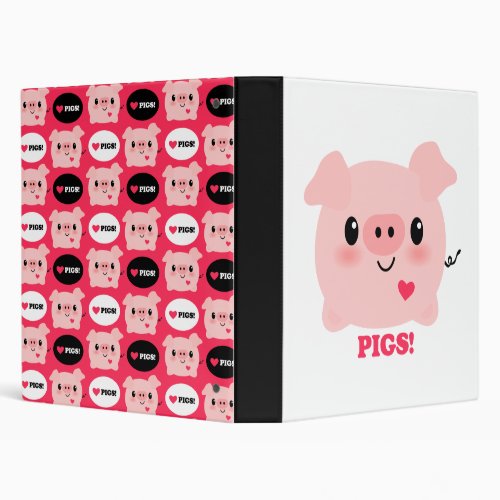 Kawaii I Love Pigs 3 Ring Binder