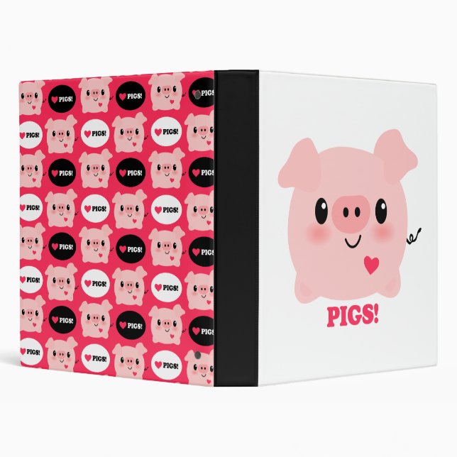 Kawaii I Love Pigs 3 Ring Binder (Background)