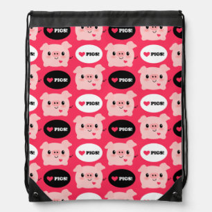 Kawaii I Love Pigs Drawstring Bag