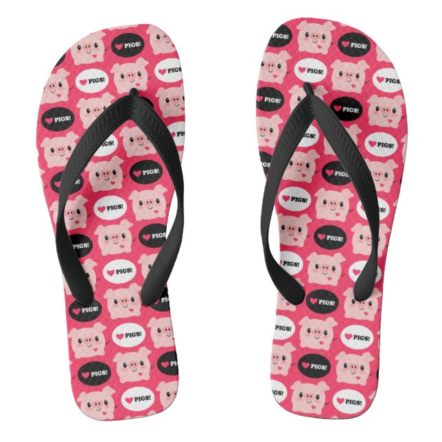 Kawaii I Love Pigs Flip Flops (Footbed)