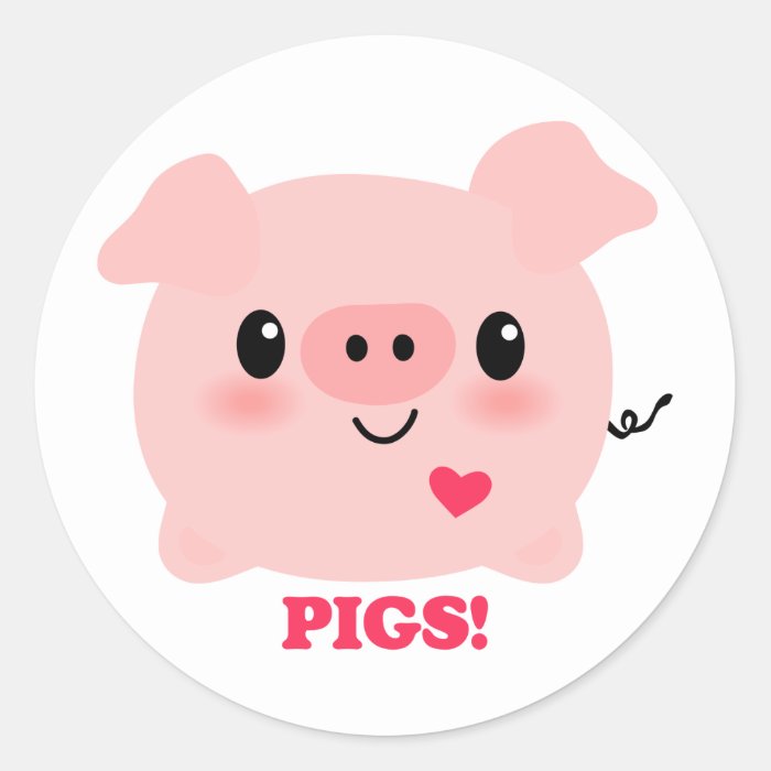 Kawaii I Love Pigs Round Sticker