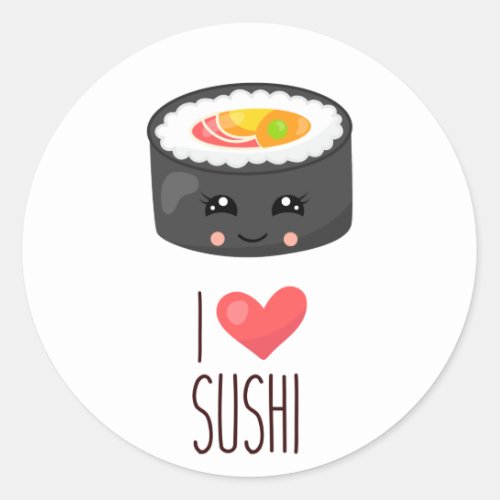 Kawaii I Love Sushi Classic Round Sticker