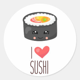 Kawaii I Love Sushi Classic Round Sticker