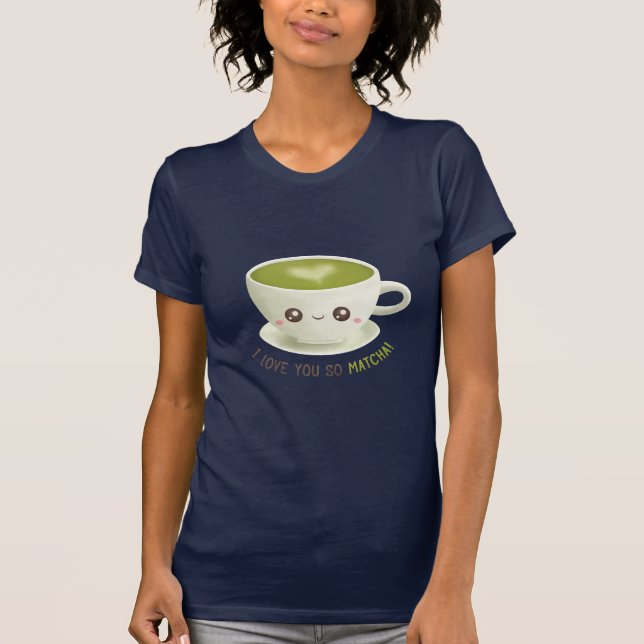 Kawaii I Love You So Matcha Puns Girls Tee (Front)