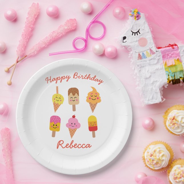 kawaii Ice Cream and Popsicle Birthday  Paper Plates (Party)