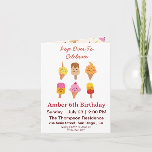 Kawaii Ice Cream and Popsicles Birthday Party  Invitation