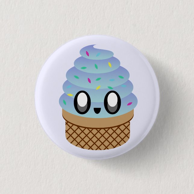 KAWAII ICE CREAM BLUEBERRY CONE PIN BUTTON (Front)