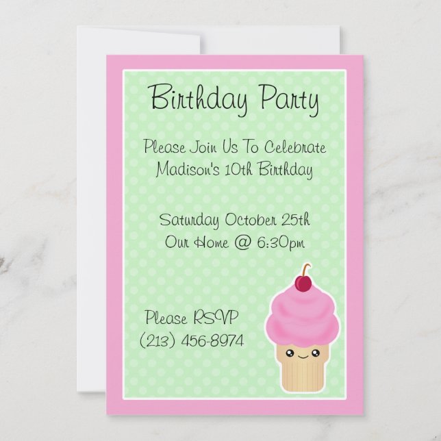 Kawaii Ice Cream Cone Birthday Party Invitations (Front)
