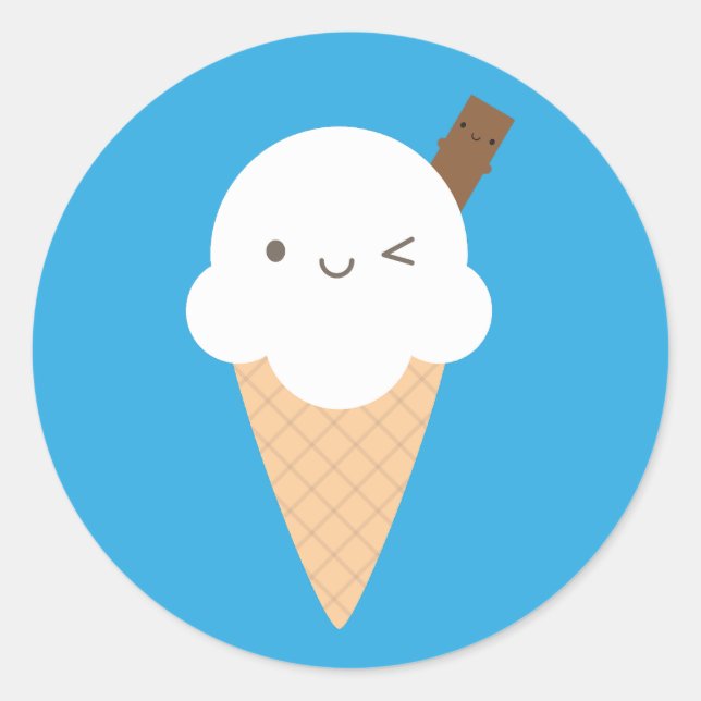Kawaii Ice Cream Cone Classic Round Sticker (Front)