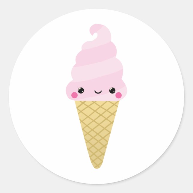 Kawaii Ice Cream Cone Classic Round Sticker (Front)