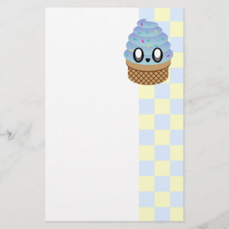 KAWAII ICE CREAM CONE HAPPY BLUEBERRY CHECKERBOARD STATIONERY