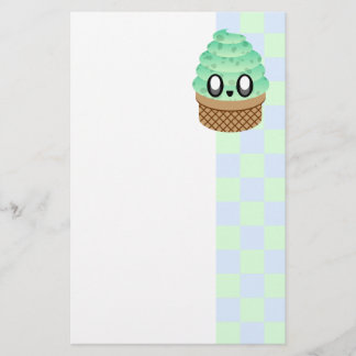 KAWAII ICE CREAM CONE HAPPY MINT CHOCOLATE CHECKS STATIONERY