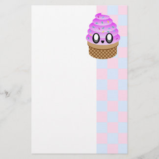 KAWAII ICE CREAM CONE HAPPY RASPBERRY CHECKERS STATIONERY