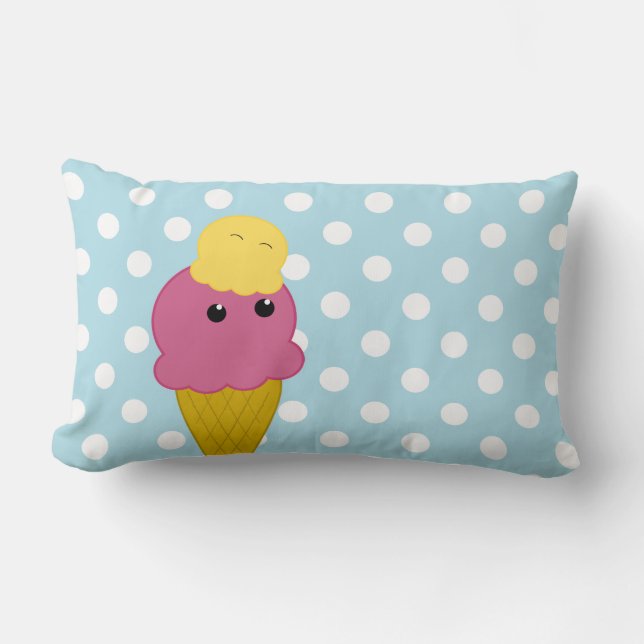 Kawaii Ice Cream Cone Lumbar Pillow (Front)