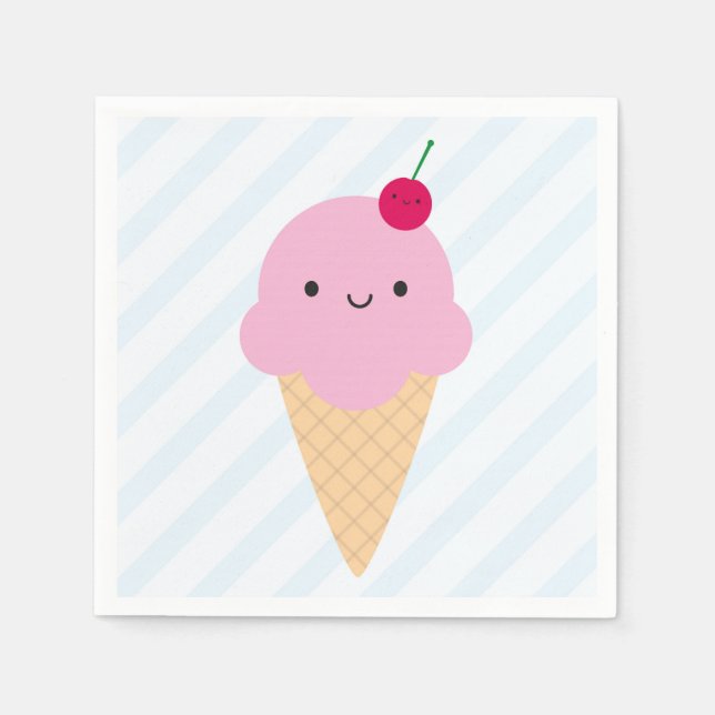 Kawaii Ice Cream Cone Paper Napkins (Front)