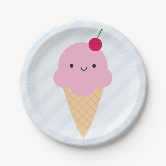Kawaii Ice Cream Cone Paper Plates (Front)
