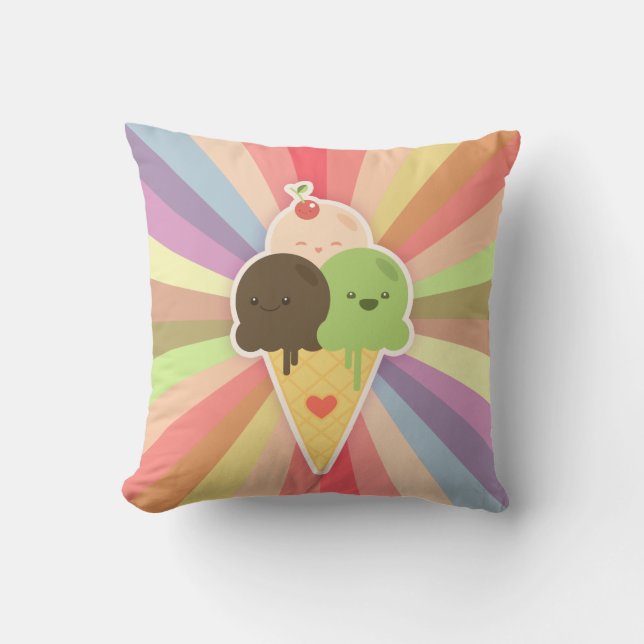 Kawaii Ice Cream Cone pillow (Front)
