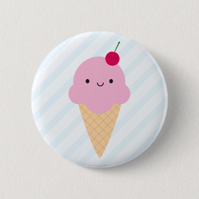Kawaii Ice Cream Cone Pinback Button (Front)
