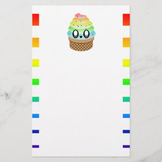 Kawaii Ice Cream Cone Rainbow Delicious Stripes Stationery