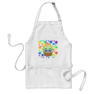 Kawaii Ice Cream Cone Rainbow Dots Adult Apron