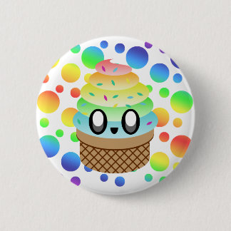Kawaii Ice Cream Cone Rainbow Dots Button