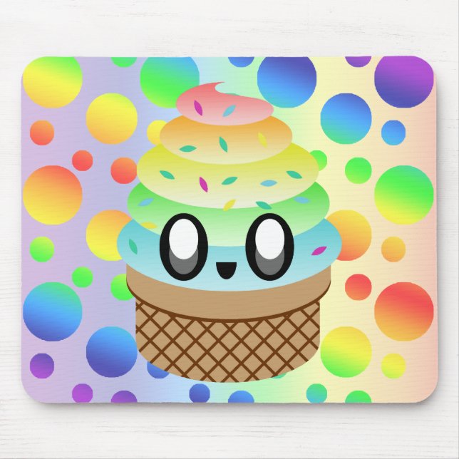 Kawaii Ice Cream Cone Rainbow Dots Mouse Pad (Front)