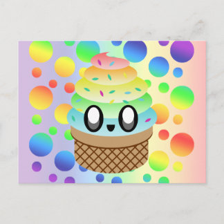Kawaii Ice Cream Cone Rainbow Dots Postcard