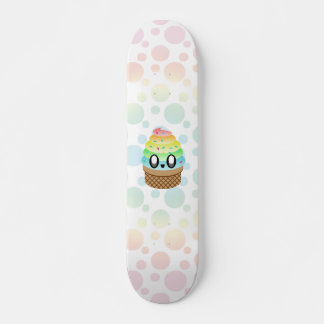 Kawaii Ice Cream Cone Rainbow Dots. Skateboard