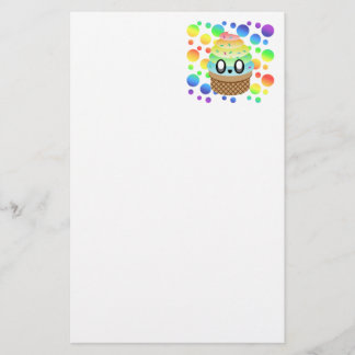 Kawaii Ice Cream Cone Rainbow Dots Stationery
