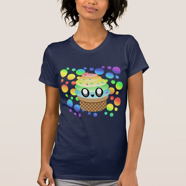 Kawaii Ice Cream Cone Rainbow Dots T-Shirt (Front)