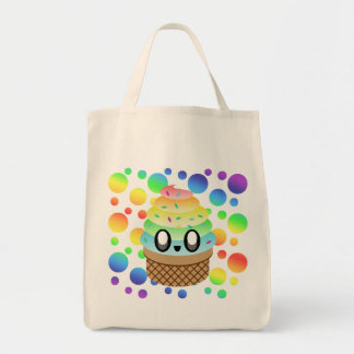 Kawaii Ice Cream Cone Rainbow Dots Tote Bag