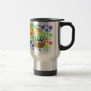Kawaii Ice Cream Cone Rainbow Dots Travel Mug