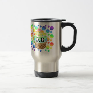 Kawaii Ice Cream Cone Rainbow Dots Travel Mug