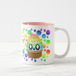 Kawaii Ice Cream Cone Rainbow Dots Two-Tone Coffee Mug