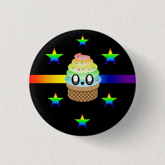 KAWAII ICE CREAM CONE RAINBOW STARS PINBACK BUTTON